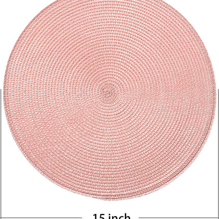 Round Braided Placemats 15 Inch Round Table Mats for Dining Tables Natural Woven Heat Resistant Place mats Set of 6 (Pink).