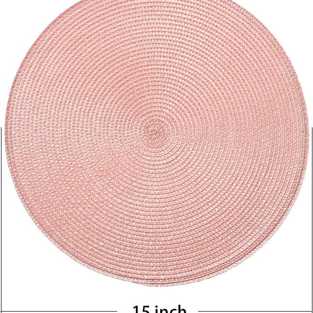 Round Braided Placemats 15 Inch Round Table Mats for Dining Tables Natural Woven Heat Resistant Place mats Set of 6 (Pink).