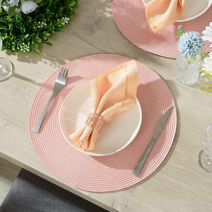 Round Braided Placemats 15 Inch Round Table Mats for Dining Tables Natural Woven Heat Resistant Place mats Set of 6 (Pink).