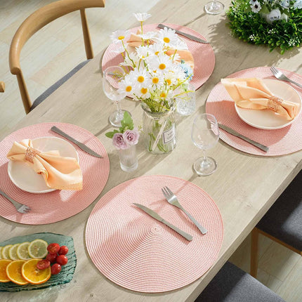 Round Braided Placemats 15 Inch Round Table Mats for Dining Tables Natural Woven Heat Resistant Place mats Set of 6 (Pink).