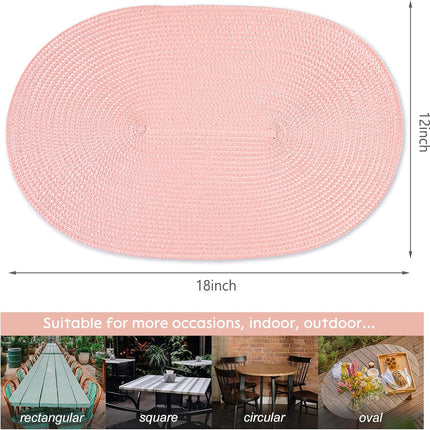 Placemats Set of 6 for Dining Table Washable Woven Non-Slip 18x12 inches Placemat Heat-Resistant Durable Table Mats for Dining Table Easy to Clean(Pink).