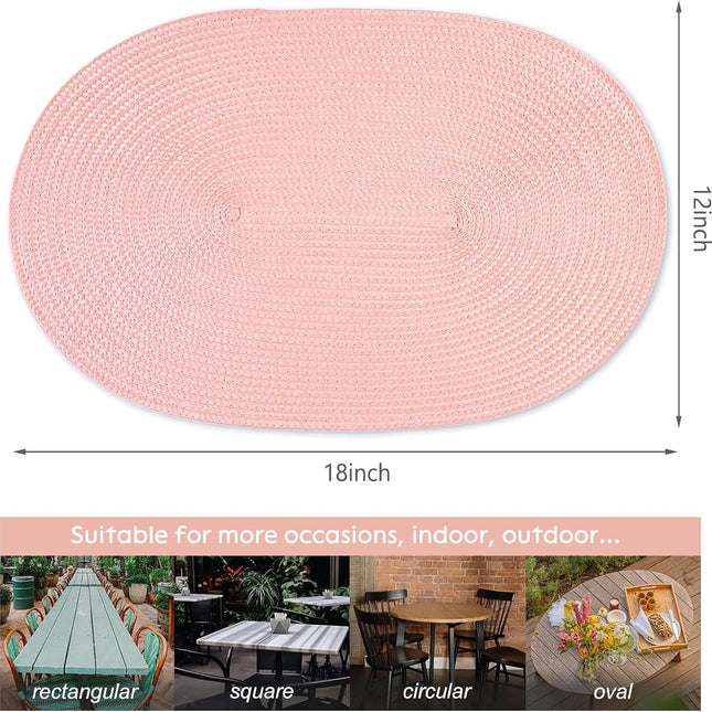 Placemats Set of 6 for Dining Table Washable Woven Non-Slip 18x12 inches Placemat Heat-Resistant Durable Table Mats for Dining Table Easy to Clean(Pink).