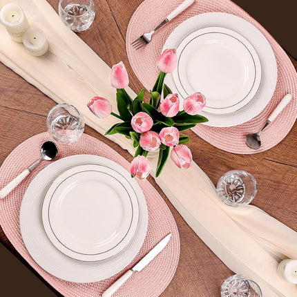 Placemats Set of 6 for Dining Table Washable Woven Non-Slip 18x12 inches Placemat Heat-Resistant Durable Table Mats for Dining Table Easy to Clean(Pink).