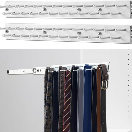 2 Pcs 13.8'' Sliding Tie Rack Hangers for Closet, 25(Total 50) Tie Pull Out Wall Mounted Extending Sturdy Metal Belt Organizer Holder for Men Belt Storage, Sliver.