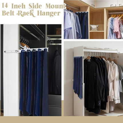 2 Pcs 13.8'' Sliding Tie Rack Hangers for Closet, 25(Total 50) Tie Pull Out Wall Mounted Extending Sturdy Metal Belt Organizer Holder for Men Belt Storage, Sliver.