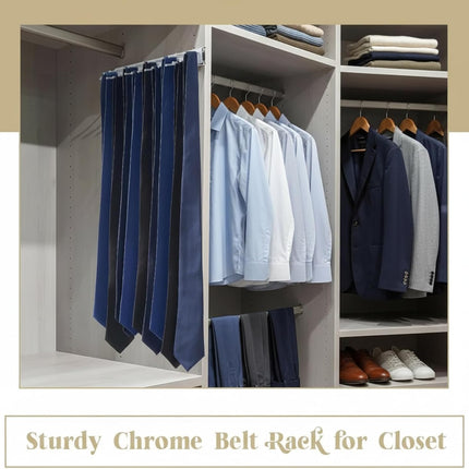 2 Pcs 13.8'' Sliding Tie Rack Hangers for Closet, 25(Total 50) Tie Pull Out Wall Mounted Extending Sturdy Metal Belt Organizer Holder for Men Belt Storage, Sliver.