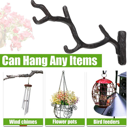 2 Pcs 11'' Cast Iron Tree Branch Plant Hangers Decorative Metal Wall Bracket Hooks Wall Heavy Duty Home Storage Rack for Hanging Plants Pot Basket Lantern Wind Chimes Outdoor Indoor (Rust Brown).