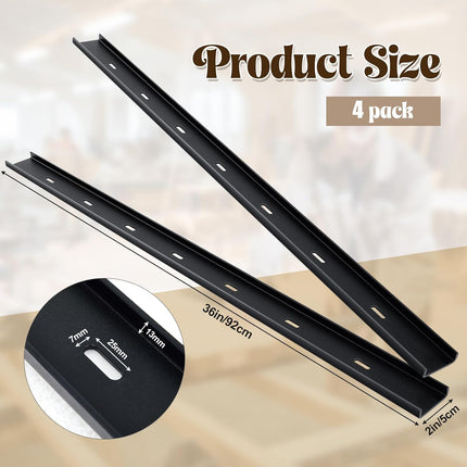 4 Pcs 36" L X 2" W C Channel Steel Support Metal Support Bracing Hidden C Bracket for Table Top Live Edge Slab Woodworking, Black Coat Finish.