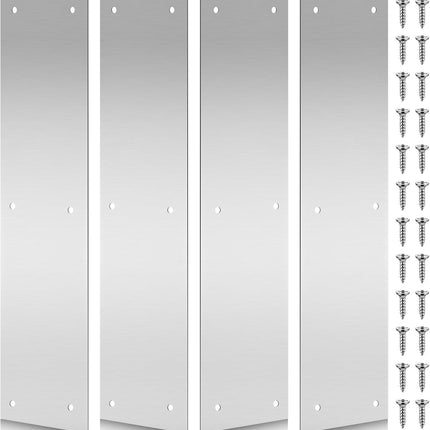 4 Pcs Stainless Steel Door Protection Push Plate with Screws, Brushed Metal Door Kick Plates for Interior & Exterior Doors, Anti-Scratch, 16 Inch, for Home & Commercial Use.