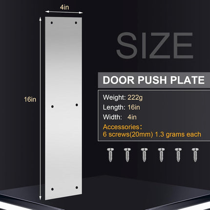 4 Pcs Stainless Steel Door Protection Push Plate with Screws, Brushed Metal Door Kick Plates for Interior & Exterior Doors, Anti-Scratch, 16 Inch, for Home & Commercial Use.
