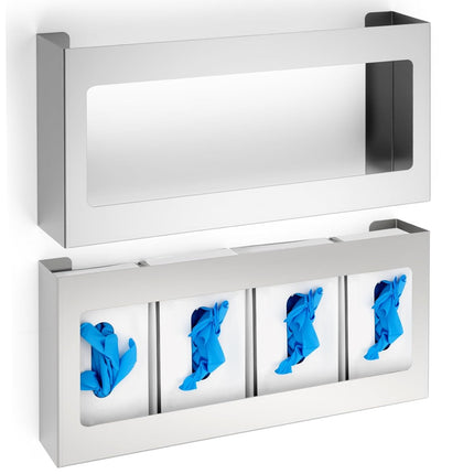 2 Pack Glove Box Holder/Dispenser Stainless Steel Quad Wall Mounted Glove Box Organizer,10"H x 21"W x 3 3/4"D.