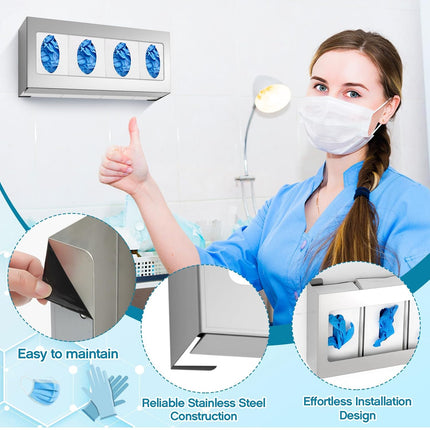 2 Pack Glove Box Holder/Dispenser Stainless Steel Quad Wall Mounted Glove Box Organizer,10"H x 21"W x 3 3/4"D.