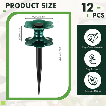 12 Packs 9.84 Inch Garden Hose Guide Spike, Flower Shaped Water Hose Holder Spike Stand with Stake, Heavy Duty Green, Keeps Garden Hose out of Flower Beds, for Plant Protection.