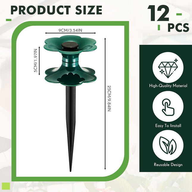 12 Packs 9.84 Inch Garden Hose Guide Spike, Flower Shaped Water Hose Holder Spike Stand with Stake, Heavy Duty Green, Keeps Garden Hose out of Flower Beds, for Plant Protection.