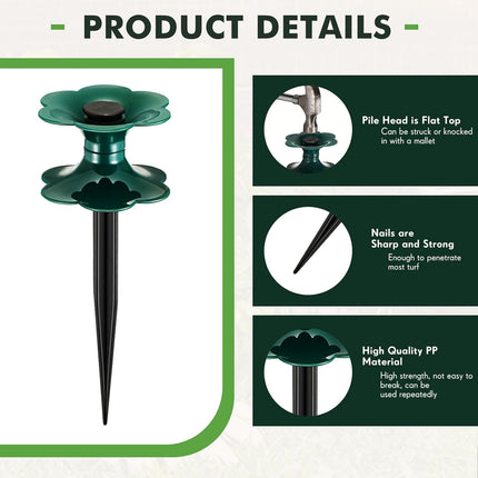 12 Packs 9.84 Inch Garden Hose Guide Spike, Flower Shaped Water Hose Holder Spike Stand with Stake, Heavy Duty Green, Keeps Garden Hose out of Flower Beds, for Plant Protection.