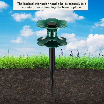 12 Packs 9.84 Inch Garden Hose Guide Spike, Flower Shaped Water Hose Holder Spike Stand with Stake, Heavy Duty Green, Keeps Garden Hose out of Flower Beds, for Plant Protection.