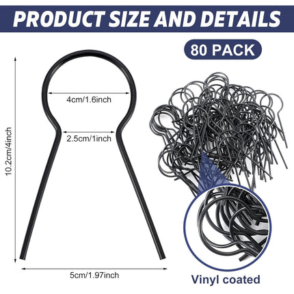 80 Pack 1 5/8" Od Ez Preformed Twist 8 Gauge Galvanized Steel Twist Fence Ties Black Vinyl Coated Chain Link Fence Ties for T-Posts/u-Posts.