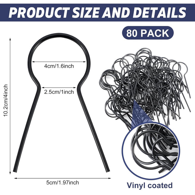 80 Pack 1 5/8" Od Ez Preformed Twist 8 Gauge Galvanized Steel Twist Fence Ties Black Vinyl Coated Chain Link Fence Ties for T-Posts/u-Posts.