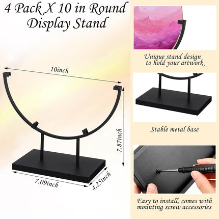 4 PCS 10 Inch Round Metal Display Stands for Stained Glass Fused Glass Art Easel Display Stands Decorative Plate Holder for Art Panels Picture Platter Photo.