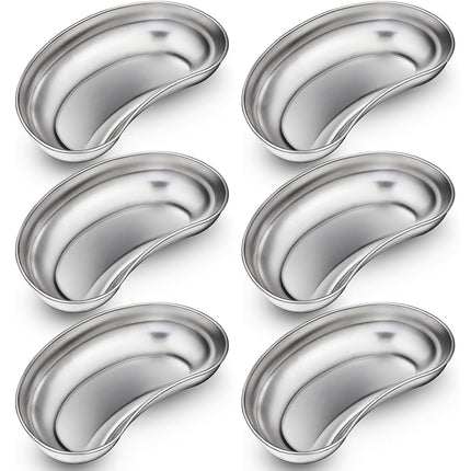 6 Pcs Stainless Steel Kidney Tray 8'' Medium Kidney Shaped Emesis Basin Surgical Medical Tray pan Bowls Reusable Metal Dish Dental Lab Instruments Bathroom Soiled Dressings Medic Waster.