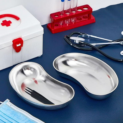 6 Pcs Stainless Steel Kidney Tray 8'' Medium Kidney Shaped Emesis Basin Surgical Medical Tray pan Bowls Reusable Metal Dish Dental Lab Instruments Bathroom Soiled Dressings Medic Waster.