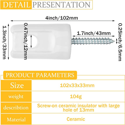 50 Pack Ceramic Electric Fence Insulator Heavy Duty Ceramic Porcelain Lag Screw Insulator for Wooden Post Electrical Wire Ground Fencing Agricultural and Ranchers Supplies.