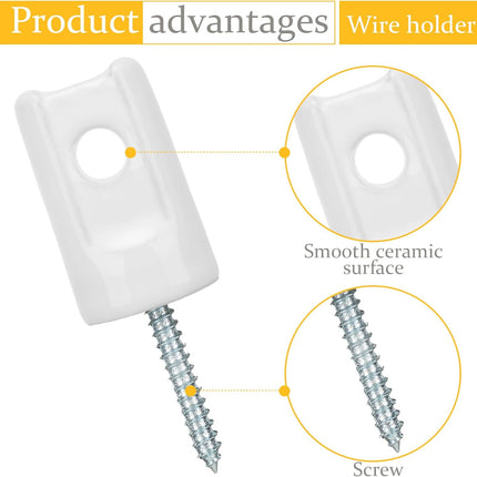 50 Pack Ceramic Electric Fence Insulator Heavy Duty Ceramic Porcelain Lag Screw Insulator for Wooden Post Electrical Wire Ground Fencing Agricultural and Ranchers Supplies.