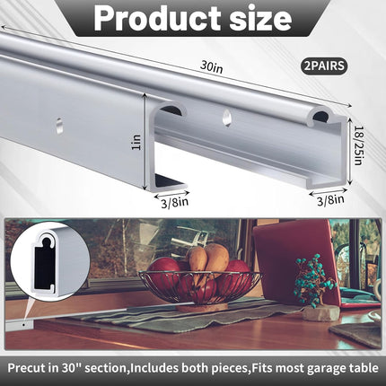 2 Pack RV Table Wall Mount 30" Aluminum Support Trim Bracket for Sliding Dinette Table, Milling Finish, Includes Mounting Screws.