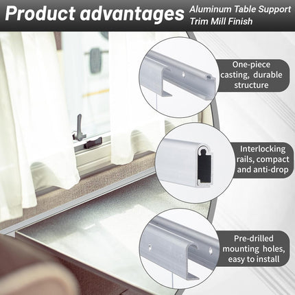 2 Pack RV Table Wall Mount 30" Aluminum Support Trim Bracket for Sliding Dinette Table, Milling Finish, Includes Mounting Screws.