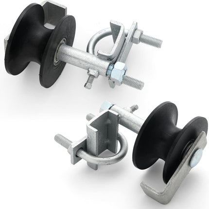 2 Pcs Chain Link Nylon Rolling Gate Track Wheel Sliding Rollers Galvanized Steel Hardware Cantilever Wheel for 2" (1-7/8") Gate Frame and 1-5/8" Track Pipe.