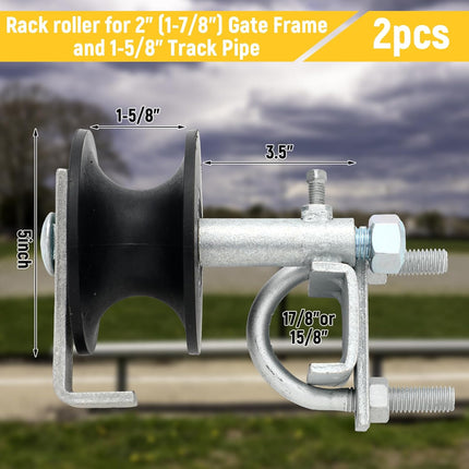 2 Pcs Chain Link Nylon Rolling Gate Track Wheel Sliding Rollers Galvanized Steel Hardware Cantilever Wheel for 2" (1-7/8") Gate Frame and 1-5/8" Track Pipe.