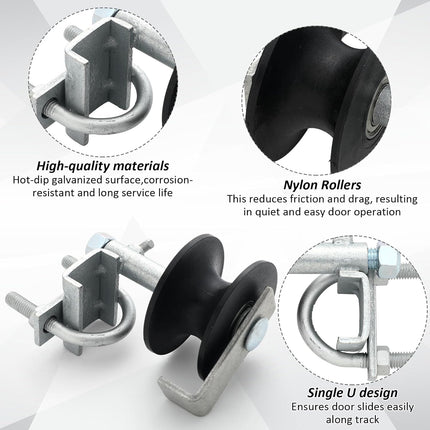 2 Pcs Chain Link Nylon Rolling Gate Track Wheel Sliding Rollers Galvanized Steel Hardware Cantilever Wheel for 2" (1-7/8") Gate Frame and 1-5/8" Track Pipe.