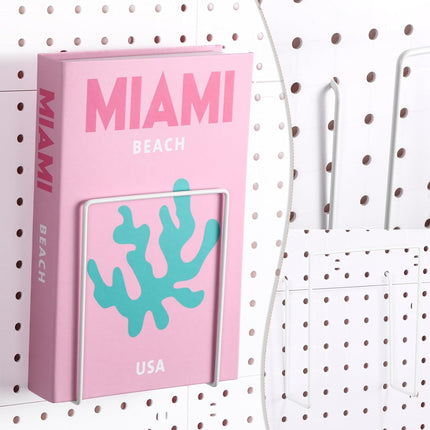 4 Pcs White Pegboard Magazines Holder Literature Display Mail File Holder Books Wall Organizer Pegboard Shelf Hooks Accessories for Display Exhibitions Trade Show Shelf Office Kitchens.