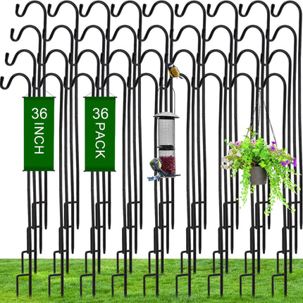36 Pieces Outdoor Shepherds Hook 36" Tall 1/3" Thick Rust Resistant Adjustable Metal Garden Hook for Hanging Plants Bird Feeders Lantern Hangers Flower Basket Christmas Lights Weddings, Black.