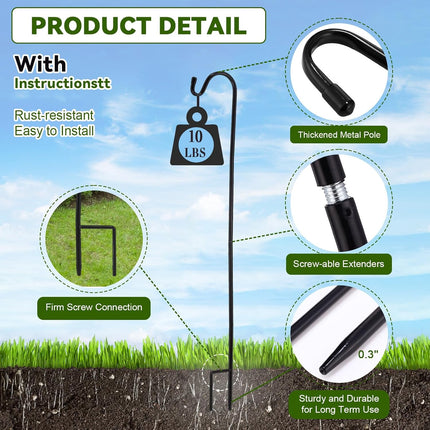 36 Pieces Outdoor Shepherds Hook 36" Tall 1/3" Thick Rust Resistant Adjustable Metal Garden Hook for Hanging Plants Bird Feeders Lantern Hangers Flower Basket Christmas Lights Weddings, Black.