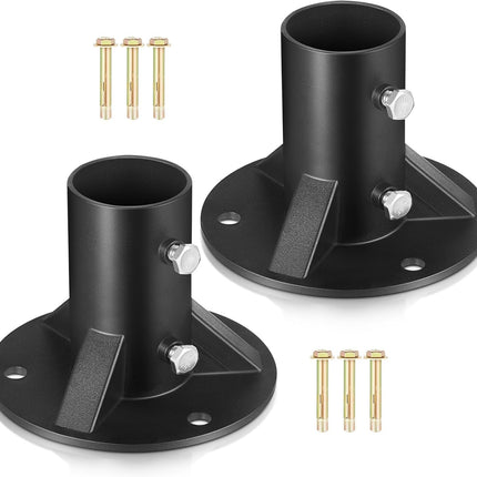 2 Pack Chain Link Fence Post 2'' Floor Flange Heavy Duty Round Post Base Bracket (od 1-7/8'') Fits Fence Mailbox Railing Deck Flag Column Stair Handrail with Expansion Bolts and Screws.