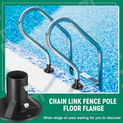 2 Pack Chain Link Fence Post 2'' Floor Flange Heavy Duty Round Post Base Bracket (od 1-7/8'') Fits Fence Mailbox Railing Deck Flag Column Stair Handrail with Expansion Bolts and Screws.