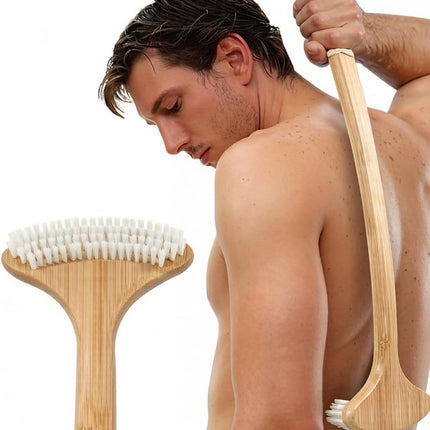 Bamboo Back Scratcher, 22'' Extra Long Curved Handle Reach Back Easily, Wide Brush Head Soft Bristles for Instant Itch Relief, Wet or Dry Use for Shower, Easy to Grip for Men/Women/Elderly.
