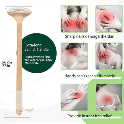 Bamboo Back Scratcher, 22'' Extra Long Curved Handle Reach Back Easily, Wide Brush Head Soft Bristles for Instant Itch Relief, Wet or Dry Use for Shower, Easy to Grip for Men/Women/Elderly.
