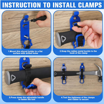 8 Pcs Shovel Holder, Heavy Duty Shovel Mounts for Roof Rack, Quick Release Axe Holder Mount Kit, Metal and Rubber Car Accessories Garage Storage Wall Mounting Brackets Truck.