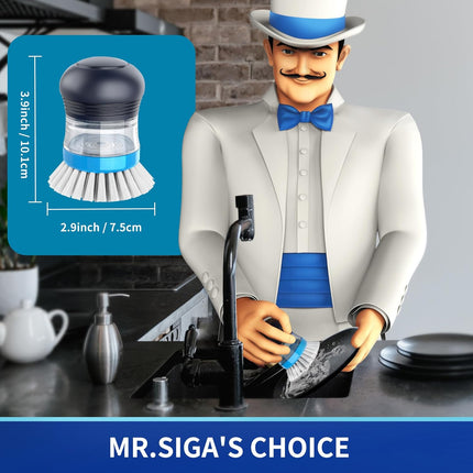 Soap Dispensing Palm Brush, Kitchen Brush for Dish Pot Pan Sink Cleaning, Pack of 2, Navy/Blue.