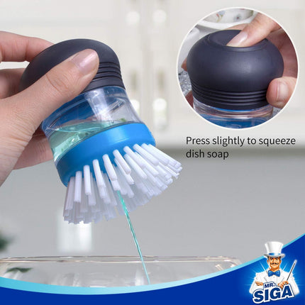 Soap Dispensing Palm Brush, Kitchen Brush for Dish Pot Pan Sink Cleaning, Pack of 2, Navy/Blue.