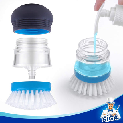 Soap Dispensing Palm Brush, Kitchen Brush for Dish Pot Pan Sink Cleaning, Pack of 2, Navy/Blue.