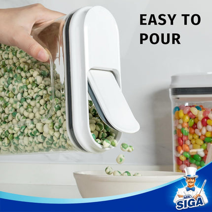 Airtight Cereal Dispenser Set, Storage Containers for Dry Goods, Nuts, Beans, Snacks, BPA Free, 1.6 L / 1.69 Qt, Medium, Clear, 2 Pack.