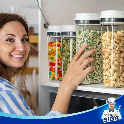 Airtight Cereal Dispenser Set, Storage Containers for Dry Goods, Nuts, Beans, Snacks, BPA Free, 1.6 L / 1.69 Qt, Medium, Clear, 2 Pack.