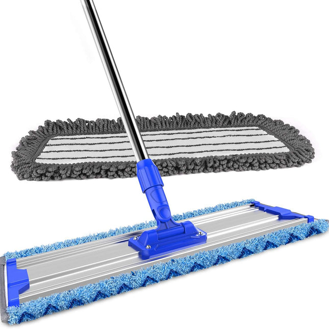 18" Professional Microfiber Mop for Floor Cleaning, Stainless Steel Telescopic Handle, Includes 2 Washable Premium Microfiber Mop Pads, 1 Scrub Cloth and 1 Dust Cloth.