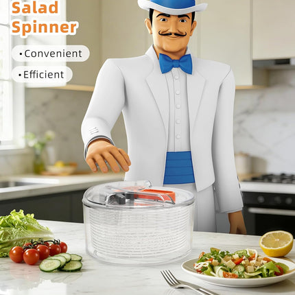 Large Salad Spinner, Fruit Washing Bowl with Strainer, Salad Dryer for Washing, Spinning, and Draining Greens, Fruits, and Vegetables.