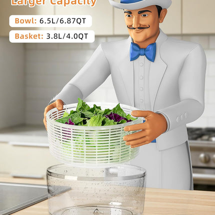 Large Salad Spinner, Fruit Washing Bowl with Strainer, Salad Dryer for Washing, Spinning, and Draining Greens, Fruits, and Vegetables.