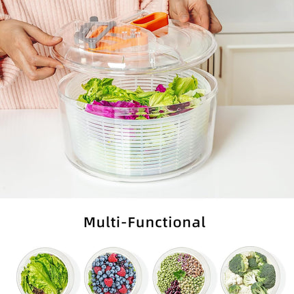 Large Salad Spinner, Fruit Washing Bowl with Strainer, Salad Dryer for Washing, Spinning, and Draining Greens, Fruits, and Vegetables.