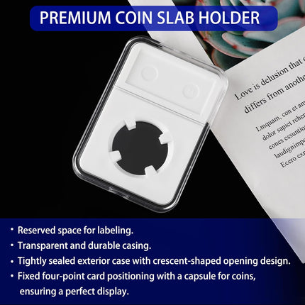 10 Packs 40mm Coin Slab Display Holder, Storage Case for American Silver Eagle 1 oz Coin, Clear Acrylic Cases for Coin Organize and Collection, Four-Point Fixation Coin Slab Capsules Protector.